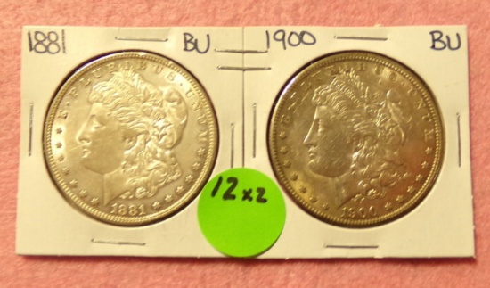 1881, 1900 MORGAN SILVER DOLLARS - 2 TIMES MONEY