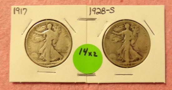 1917, 1928-S WALKING LIBERTY HALF DOLLARS - 2 TIMES MONEY