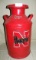 PRIMITIVE METAL MILK CAN W/LID - HUSKERS DECORATED - WILL NOT SHIP