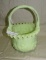 FENTON GREE SATIN VASELINE GLASS BASKET