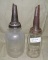 2 GLASS JARS W/MASTER MFG. CO. METAL OIL SPOUTS - 2 TIMES MONEY