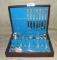 ASSORTED SILVER PLATE SILVERWARE IN LINED WOOD CASE