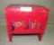 WOODEN DECORATED SHOESHINE BOX W/CONTENTS