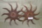PAIR PRIMITIVE METAL ROTARY HOE COULTER WHEELS