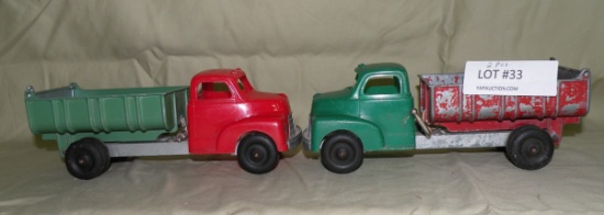 2 HUBLEY KIDDIE TOY PLASTIC/METAL DUMP TRUCKS