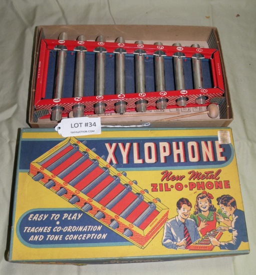 VTG. METAL TOY XYLOPHONE W/BOX