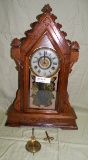 ANTIQUE WIND UP CHIME MANTEL CLOCK W/KEY