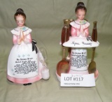 2 PINK ENESCO CERAMIC PRAYER LADY FIGURINES - 2 TIMES MONEY