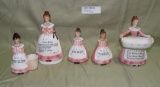 5 PINK ENESCO CERAMIC PRAYER LADY FIGURINES - 5 TIMES MONEY