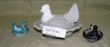 3 ASSORTED SLAG GLASS NESTING HENS