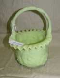 FENTON GREE SATIN VASELINE GLASS BASKET