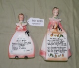 2 PINK ENESCO CERAMIC PRAYER LADY FIGURINES - 2 TIMES MONEY
