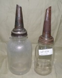 2 GLASS JARS W/MASTER MFG. CO. METAL OIL SPOUTS - 2 TIMES MONEY