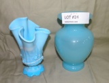 2 BLUE GLASS VASES - ONE FENTON