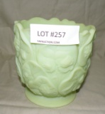 FENTON GREEN SATIN VASELINE GLASS VASE - WATER LILY PATTERN