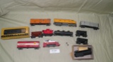 ASSORTED TOY TRAIN CARS, ENGINES