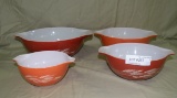 4 PYREX MIXING BOWLS - WHEAT PATTERN - 4 TIMES MONEY