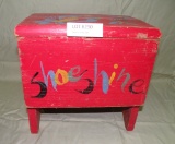 WOODEN DECORATED SHOESHINE BOX W/CONTENTS