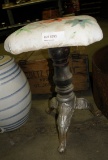 UPHOLSTERED STOOL WITH CLAW FOOT CAST IRON BASE - WILL NOT SHIP