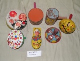 7 ASSORTED TIN TOY NOISEMAKERS