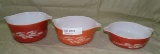 3 SMALL PYREX CASSEROLE BOWLS - WHEAT PATTERN - 3 TIMES MONEY
