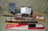 LARGE FLAT ASSORTED MODEL TRAIN KITS, PARTS