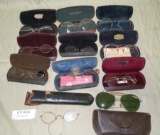 11 PAIR VINTAGE, ANTIQUE EYEGLASSES W/CASES