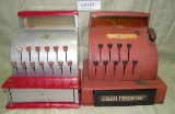 2 TIN TOY CASH REGISTERS - ONE TOM THUMB - 2 TIMES MONEY