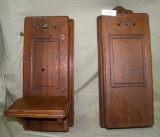 2 ANTIQUE OAK WALL TELEPHONE BOXES - INCOMPLETE