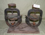 PAIR PRIMITIVE BAKER CAST IRON SHOE REPAIR STANDS - LEFT, RIGHT SHOE