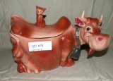 ANTIQUE BRUSH POTTERY COW COOKIE JAR
