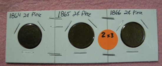 1864, 1865, 1866 TWO CENT PIECES - 3 TIMES MONEY