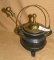 VTG. CAST IRON SMELTING POT W/BRASS LID, STIRRING TOOL - EXPENSIVE TO SHIP