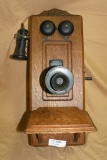 ANTIQUE OAK WALL HANGING CRANK TELEPHONE - EXPENSIVE TO SHIP