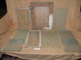 9 PIECES ASSORTED VINTAGE FROSTED GLASS - ONE FRAMED - EXPENSIVE TO SHIP