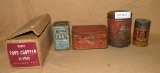 ASSORTED SPICE, TOBACCO TINS AND VINTAGE FOOD CHOPPER