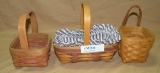 3 SMALL LONGABERGER HANDWOVEN, SIGNED BASKETS