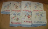 COMPLETE SET EMBROIDERY DAYS OF THE WEEK HAND TOWELS