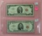 1963 TWO, FIVE DOLLAR NOTES - RED SEAL - 2 TIMES MONEY