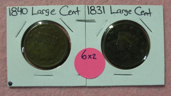 1831, 1840 LARGE CENTS - 2 TIMES MONEY