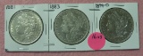 1881, 1883, 1899-O MORGAN SILVER DOLLARS - 3 TIMES MONEY
