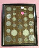 U.S. 20TH CENTURY TYPE COINS FRAMED BOARD - 28 COINS