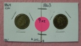 1863, 1864 C/N INDIAN HEAD PENNIES - 2 TIMES MONEY