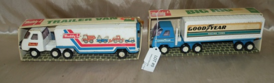 2 BUDDY L STURDY STEEL TRACTOR/TRAILERS W/BOXES - 2 TIMES MONEY