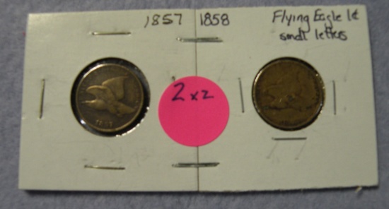 1857, 1858 SMALL LETTERS FLYING EAGLE CENTS - 2 TIMES MONEY