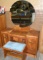VINTAGE WATERFALL VANITY DRESSING TABLE W/MIRROR, BENCH - WILL NOT SHIP