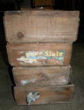 4 WOODEN FRUIT, VEGETABLE CRATES - WILL NOT SHIP