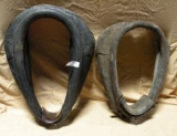 2 PRIMITIVE LEATHER HORSE COLLARS - WILL NOT SHIP