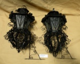 PAIR DECORATIVE LIGHT WROUGHT IRON LIGHT COVERS - WILL NOT SHIP