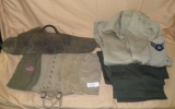 BOX OF U.S. MILITARY CLOTHING ITEMS, GUN SCABBARD